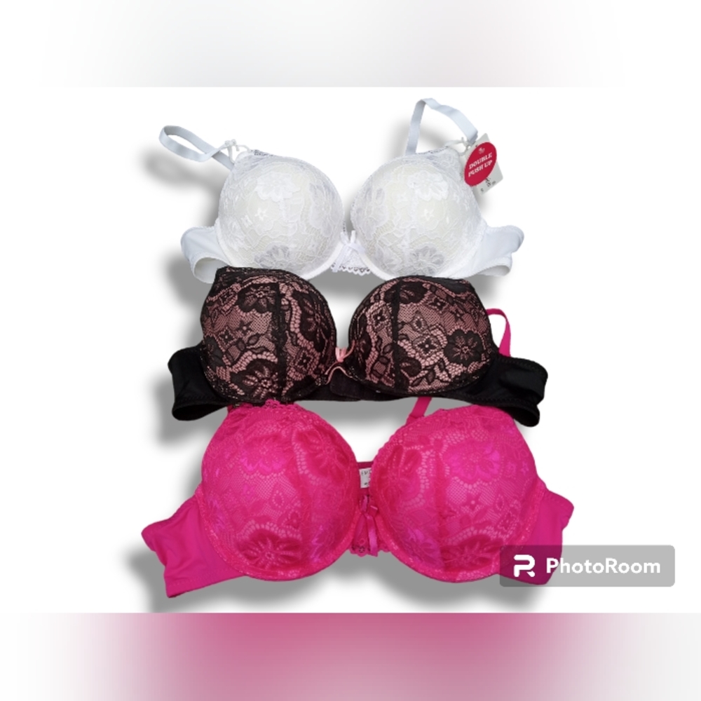 Lace Underwire Bra Set - White, Black, Pink